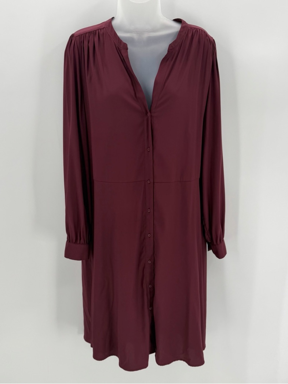 BANANA REPUBLIC FACTORY Dress Womens XL Burgundy Midi Shirtdress L/S Button READ